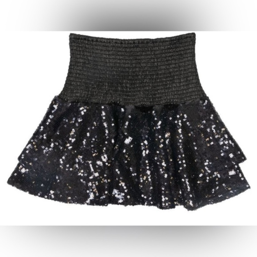 NWT Simply Southern SBlack Sequin Women's Skirt mini skirt Ruffle size L/XL